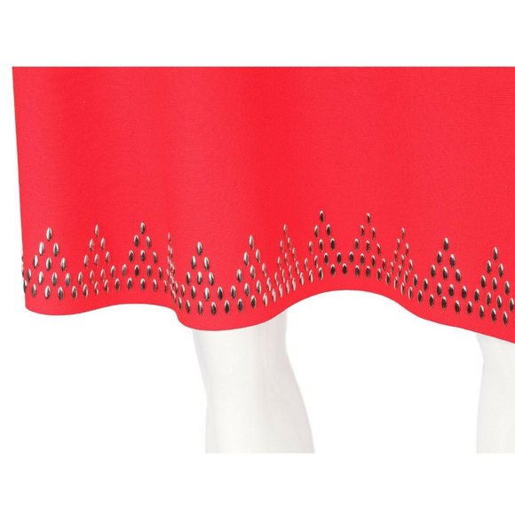 ALAIA Red Sleeveless Midi Dress Silver Grommets - Picture 9 of 12